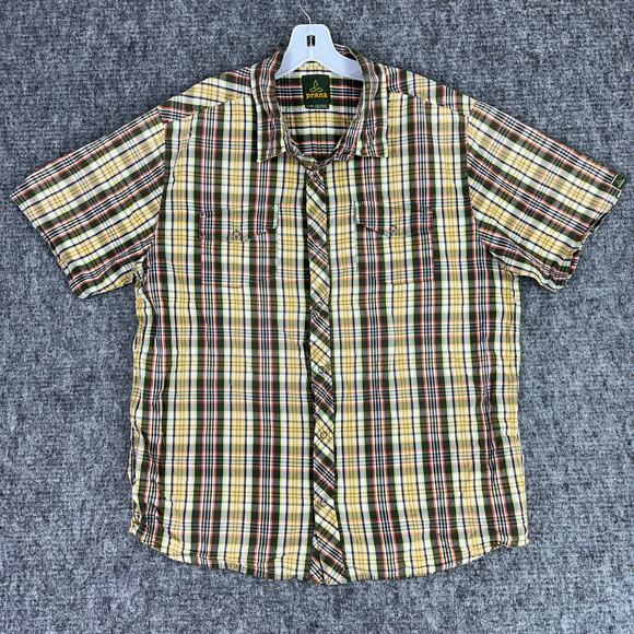 Prana Shirt Mens Extra Large‎ Green Plaid Button Up Short Sleeve Casual Outdoor - Picture 1 of 6